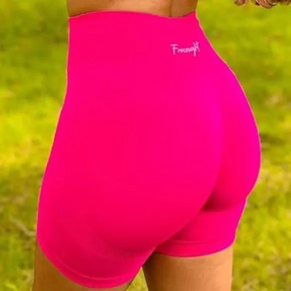 FRESOUGHT Workout GymButr Scrunch Tummy Control High Waisted Shorts Pink - Image 4