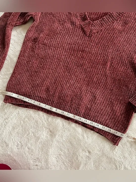 Rag Poets Burnt Maroon Knit V Neck Sweater size S - Image 5