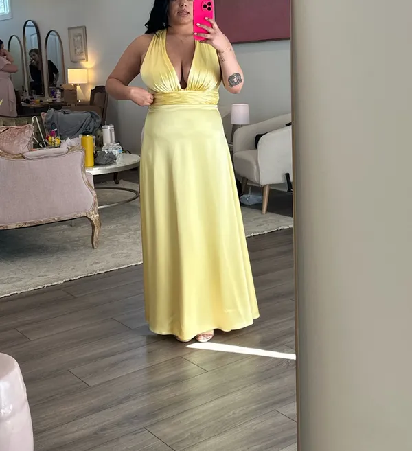 Dylan Satin Dress Yellow-740 - Image 3