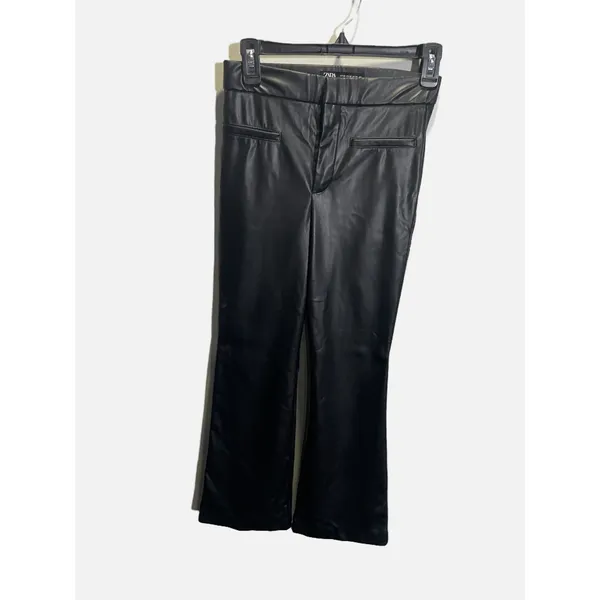 Zara Faux Leather Pants Womens XS‎ Black High Rise Flared Edgy Chic Trousers - Image 2