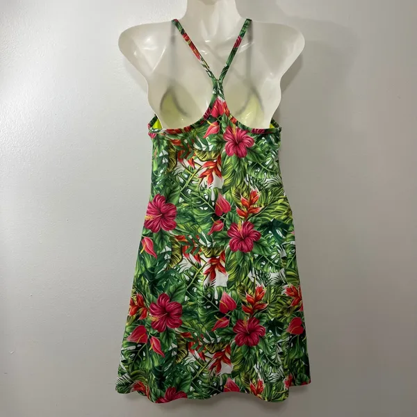 EVCR Tropical Floral Built In Shorts Athletic Active Tank Dress‎ Sz S Resort - Image 3