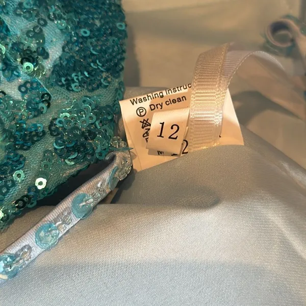 Women’s Blue Mermaid Fit Prom Party Dress Sparkly Sequins Leg Slit Size 12 - Image 11