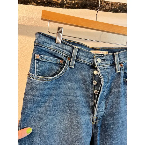 Levi's Ribcage Straight Ankle Cropped Dark Wash Cotton Denim Jeans Size 31 - Image 3