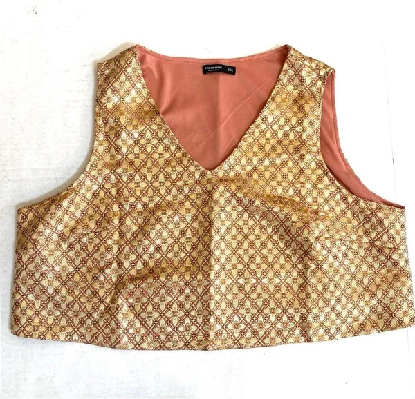 SHEIN Curve two piece metallic gold & pink 2 piece skirt & top set Sz 2X - Image 2