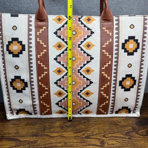 Wrangler Southwestern Canvas Tote Bag Large Aztec Print Faux Leather Trim Brown - Image 6
