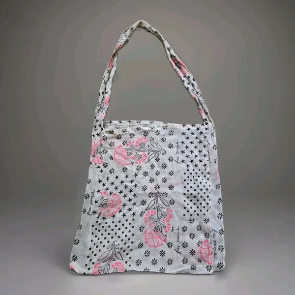 Free People Shoulder Bag White Pink Black Floral Fabric Tote Reusable Shopper - Image 3