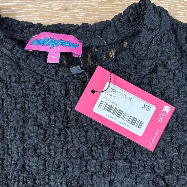 Edikted Lace Sheer Short Sleeve Top Size XS in Black - Image 3