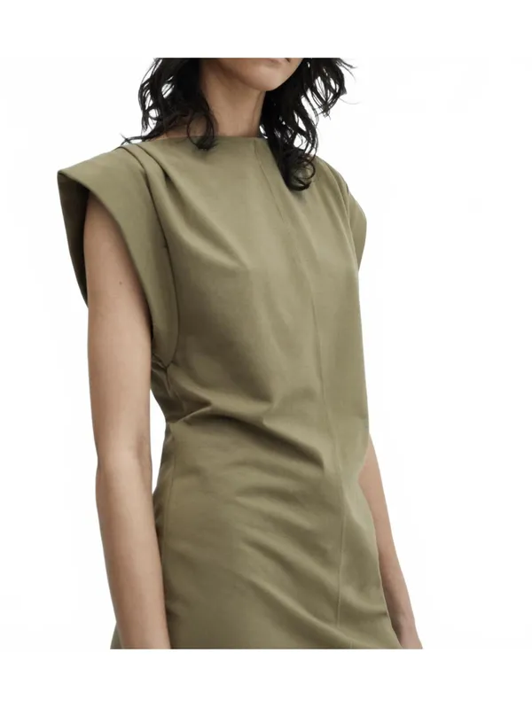 Mango Cotton Knitted Dress with Turn-Up Sleeves Dates Khaki Green NWT Size 2/XS - Image 2