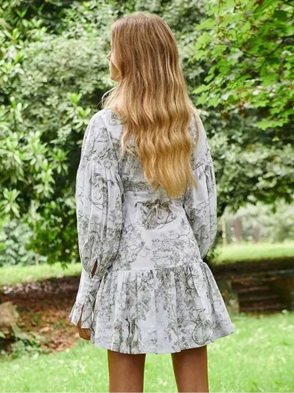NWT Commense Sage-Print Corset-Detail Long Sleeve Mini Dress - Image 2