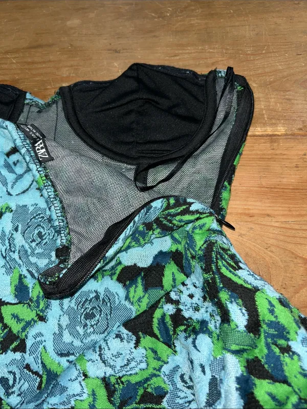 Zara Floral Jacquard Strapless Bustier Corset Peplum Top Blue Green Size S - Image 6