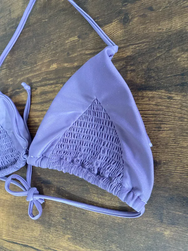 Lavender Smocked Triangle Bikini Top Purple - Image 3