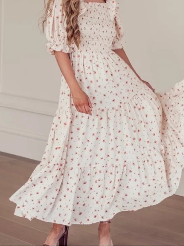 Jessakae Daydreamer Smocked Midi Dress In Cream Floral NWT Size Large - Image 14