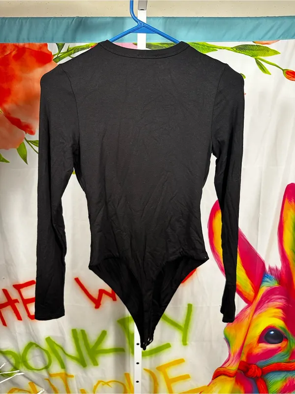 P255. naked wardrobe Black Long-Sleeve Crew Neck Bodysuit - Image 3