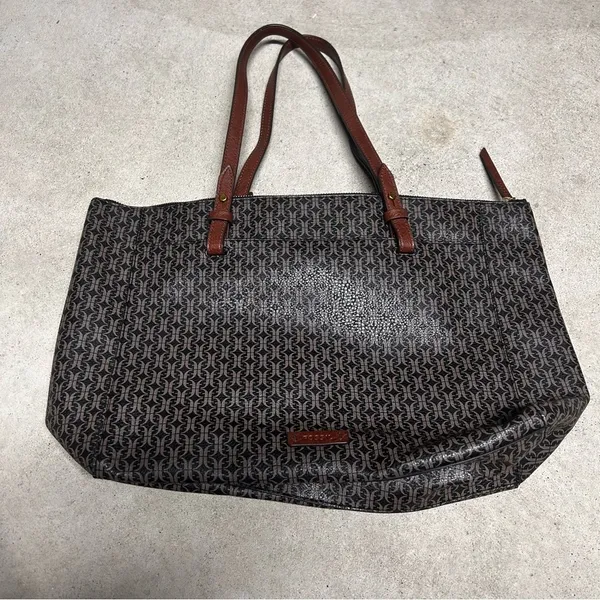 Fossil Women's Rachel Large Tote Bag In Black & Brown Monogram Zipper Top - Image 6