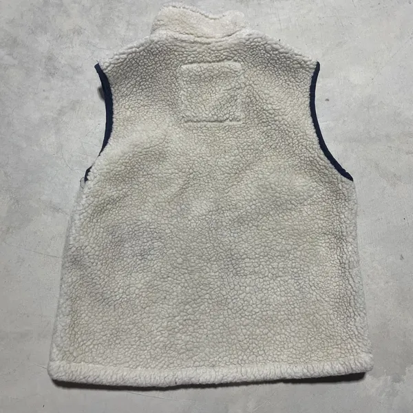 Abercrombie Sherpa Fleece Vest Women's SZ Small Cream Navy Full Zip Pockets Y2K - Image 5