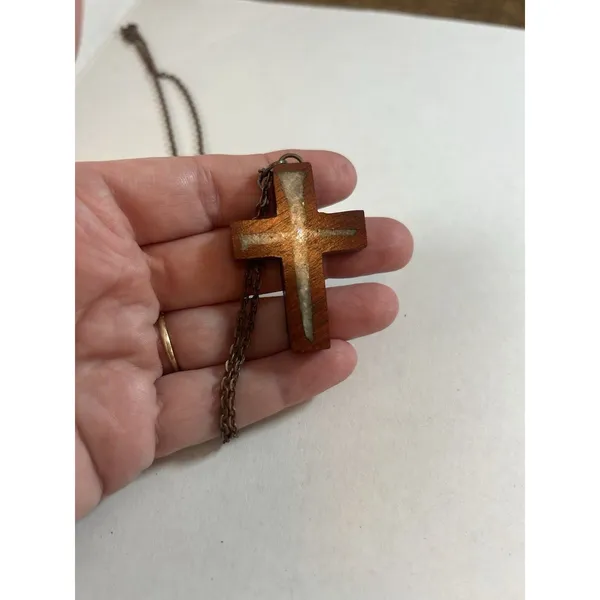 Handmade Cross Necklace 24” Chain Silver Tone Religious Faith Pendant Gift - Image 2