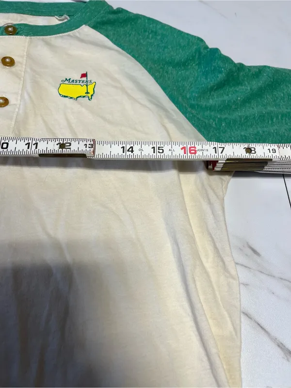 Masters Authentic by Red Jacket Logo Raglan Tshirt with front buttons size Small Green - Image 6