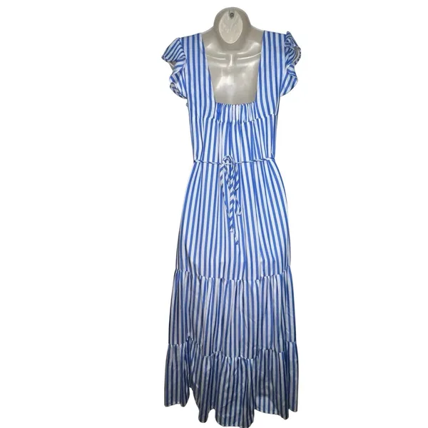 Draper James‎ RSVP Blue White Striped Tiered Ruffle Sleeve Midi Dress Medium - Image 4