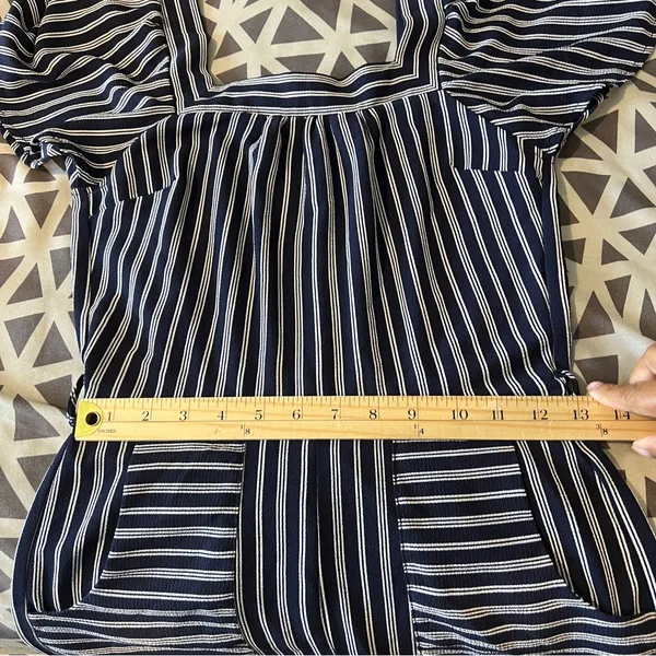 Monteau Crepe Blue &‎ White Striped Flutter Sleeve Jumpsuit Size S - Image 13