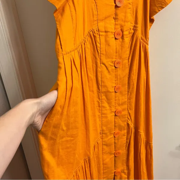 Anthropologie Orange Flutter Sleeve Button Front Midi Dress XS - Image 5