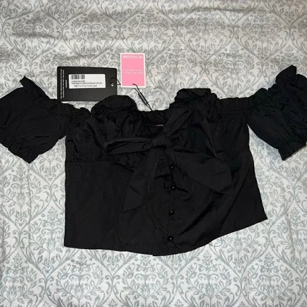 Petite Black Frill Detail Crop Blouse PLT size 6 - Image 6