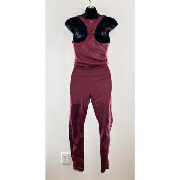 Fabletics Anywhere Shine Leggings Tank Top Matching Set Maroon Small - Image 3