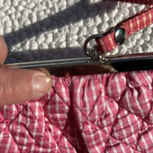 Vera Bradley Pink Gingham Quilted Silk Kiss Lock‎ Wristlet Clutch Bag Pink White - Image 10