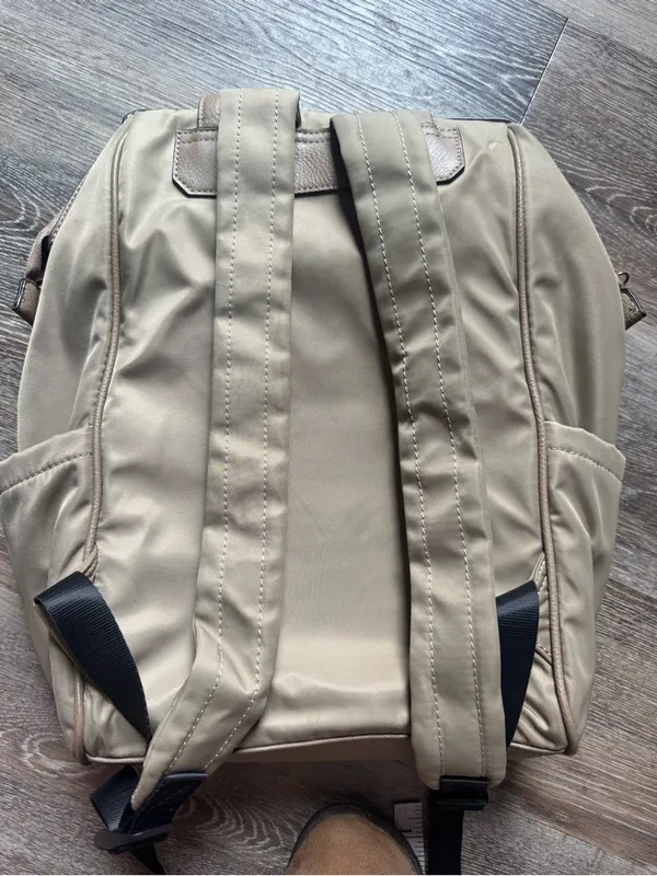 Tutilo New York Tan Khaki Nylon Backpack Tote Bag - Image 4
