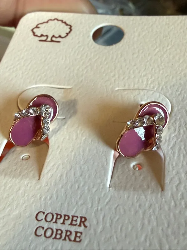 Purple Enamel Flip-Flop Stud Earrings with Crystal Accent - Image 2