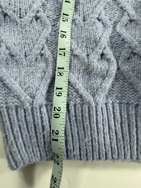 Hippy Rose Heart Cable Knit Sweater Lavender Purple V-Neck Cropped Cozy Womens M - Image 4