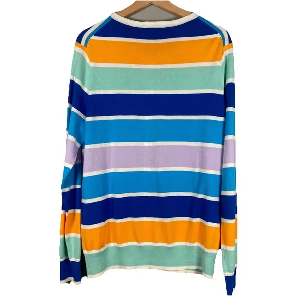 Lands' End‎ Cardigan Women’s Size L TALL Purple Orange Striped Button Up Cotton - Image 5