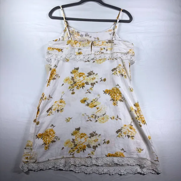 Universal Thread Floral Linen Blend‎ Lace Trim Mini Dress XS Yellow White Boho - Image 12