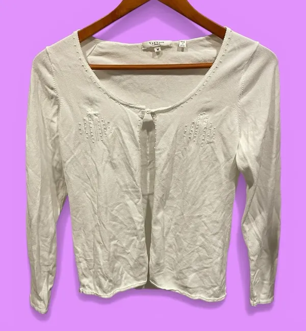 Vintage Y2K creamy white beaded trim Vertigo Paris stretchy cardigan sweater - Image 2