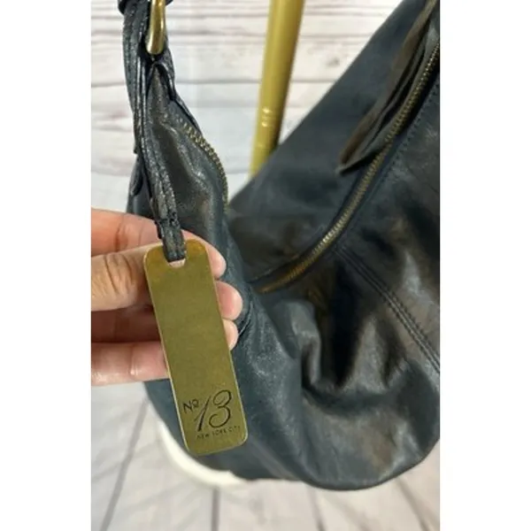 Botkier Dark Teal Green Leather Hobo Shoulder Bag Bronze Hardware Slouchy - Image 9