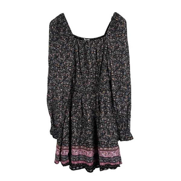 NWT Wonderly Desert Wonderer Floral Paisley Mini Dress Black Boho Smocked Size L - Image 2