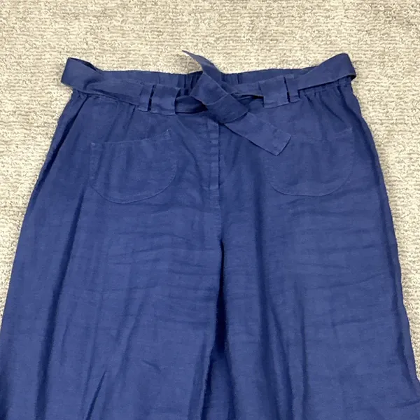 J Jill Pants Womens 12 Tall Linen Wide Leg Stretch Waist Casual Blue Belted - Image 3