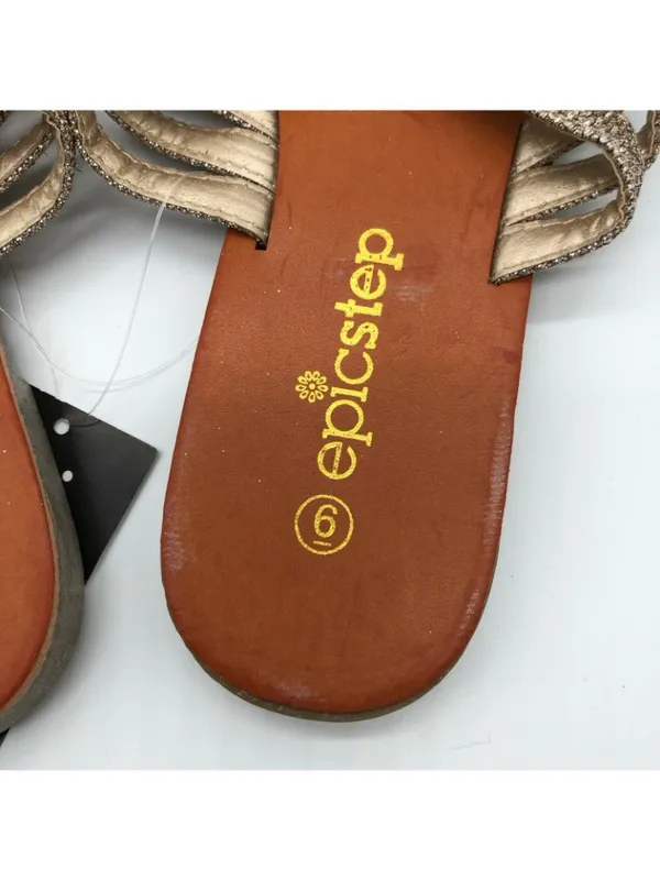 Epic Step Womens Sandals Strappy Slides Glitter Gold Size 6 - Image 4