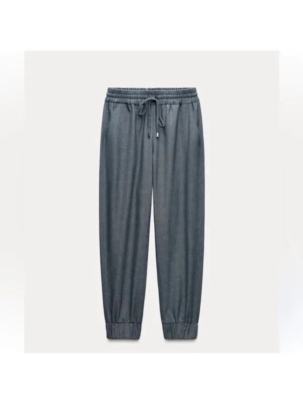 Zara Light Gray Elastic Waist Drawstring Pants - Image 2