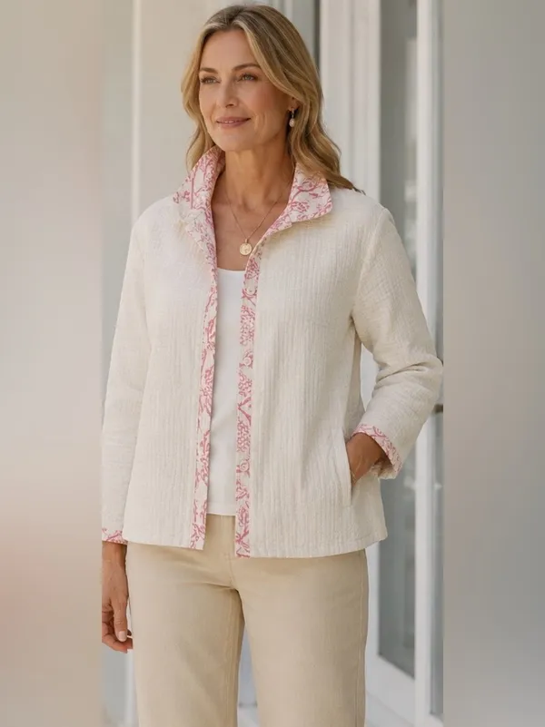 NWT ANU by Natural Reversible Pink Poppy Jacket 100% Cotton Block Print Boho |L - Image 2