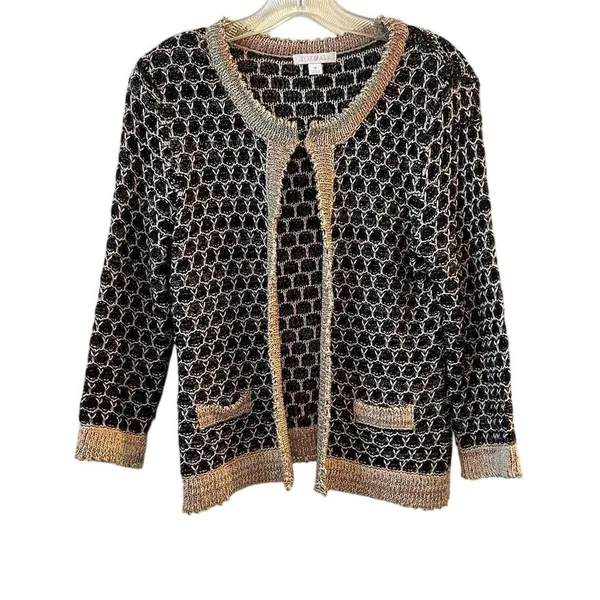 Roz & Ali‎ Women's M Open Front Cardigan with Metallic Threading - Image 3