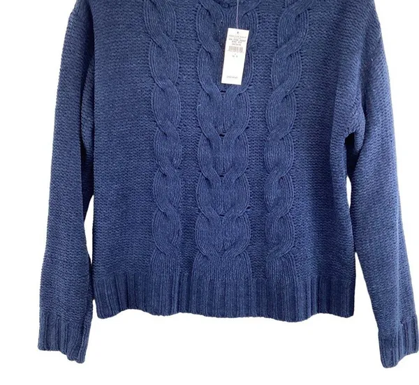 American Eagle Womens‎ Cable Knit Sweater Size Small NWT Chenille Blue Cozy Warm - Image 2
