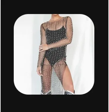 Boutique Rhinestone and Pearl Mesh Dress - Image 5