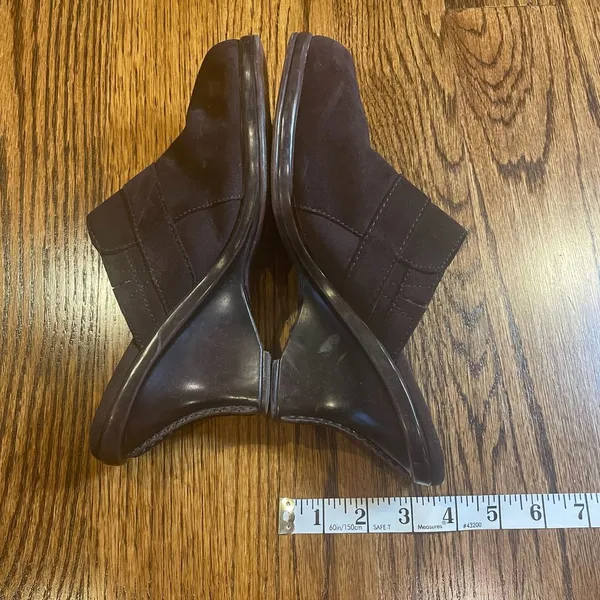 Dr. Scholl's PRIMID Brown Suede Leather Wedge Clog Mules Shoes Size 9M - Image 4