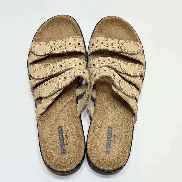 Clarks Leisa Cacti Q Women's Size 8N Sandals Leather Beige Slide - Image 4