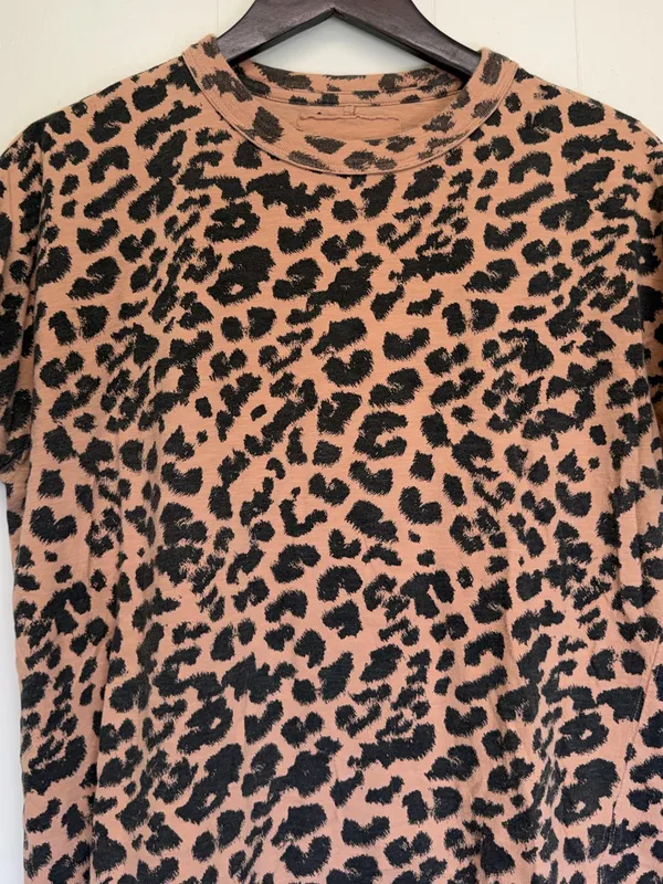 AERIE Oversized Leopard Print Short Sleeve Tee Tan Black XXS - Image 2