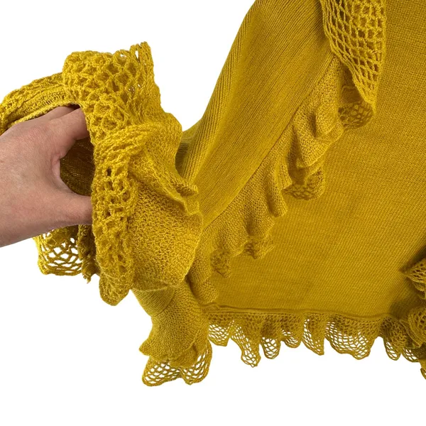 DonnaDiosa Mustard Yellow Ruffle Lace Open Cardigan Coquette‎ Cottagecore S/M - Image 5