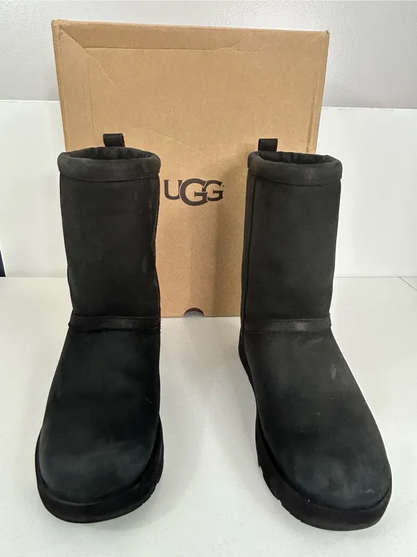 UGG Women's Classic Black Short Leather Waterproof Boots Size 9 - Image 2