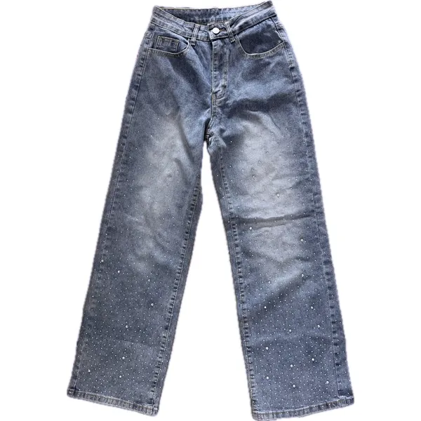 NWT Rhinestone Wide Leg High Rise Jeans Sparkly Y2K Festival Denim XS - Image 3