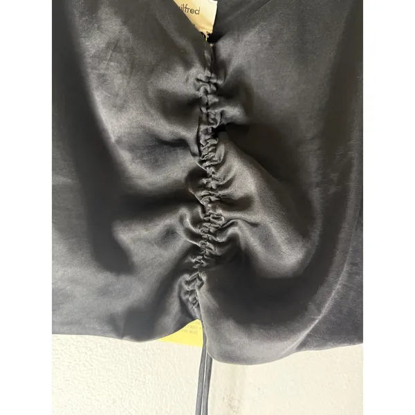 Aritzia Wilfred verso cami black satin rouched front medium NWT - Image 3