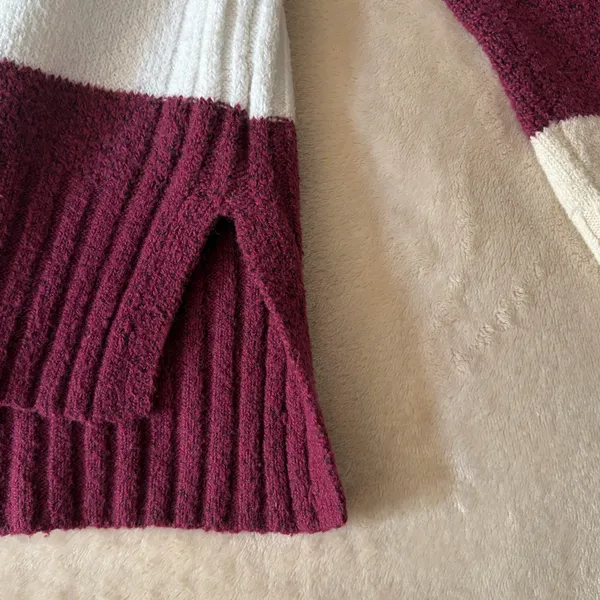 Women’s Striped Crewneck Sweater - Pink Colorblock Pullover Sweater - Image 5
